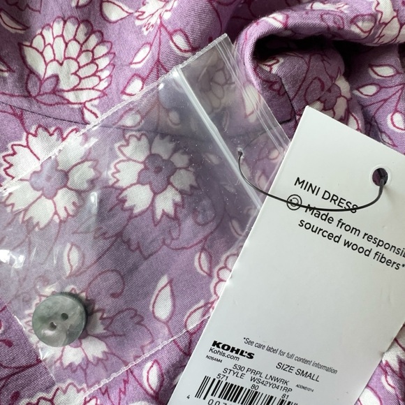 NWT | FLORAL RUFFLE HEM BOHO DRESS BUTTON FRONT TIE WAIST PURPLE | SIZE: SMALL - Picture 12 of 13